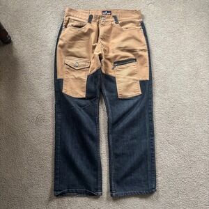 Y2K Vintage Red Ape Cargo Jean Pants Mens 36x28 Tan Black Zip Pockets Workwear